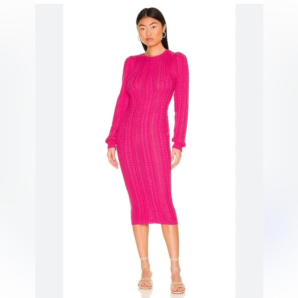 NEW REVOLVE Majorelle Sasi Cable Knit Cut Out Sweater Midi Dress in Magenta XS